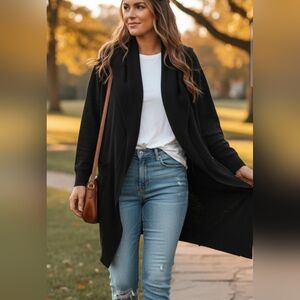 Stylish Black Open Front Cardigan Pit=25